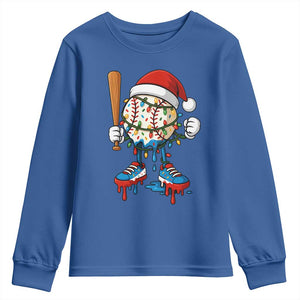 Christmas Baseball Ice Cream Drip Youth Sweatshirt Santa Sports Xmas Baseball Player TS10 Royal Blue Print Your Wear