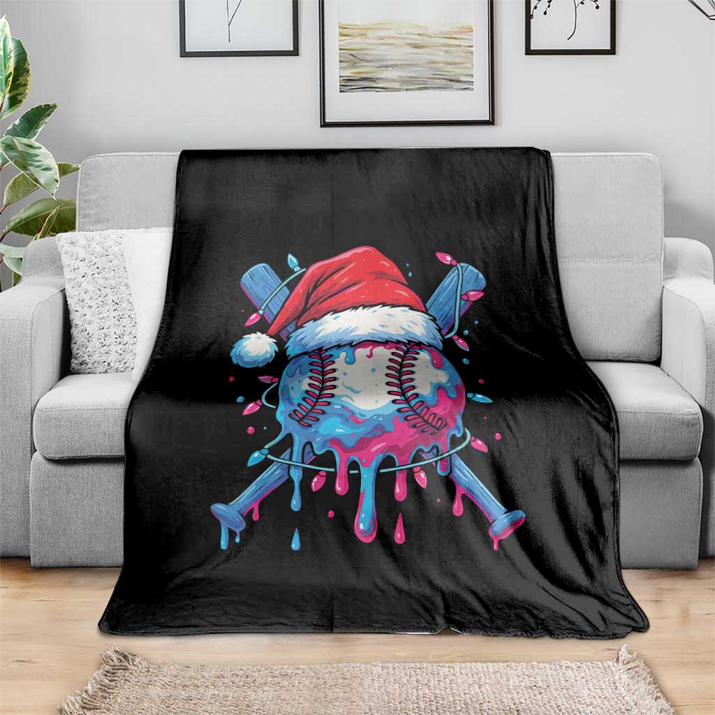 Christmas Baseball Ice Cream Drip Throw Blanket Santa Sports Xmas Light Boys Sprinkles Baseball Bat TS10 Print Your Wear