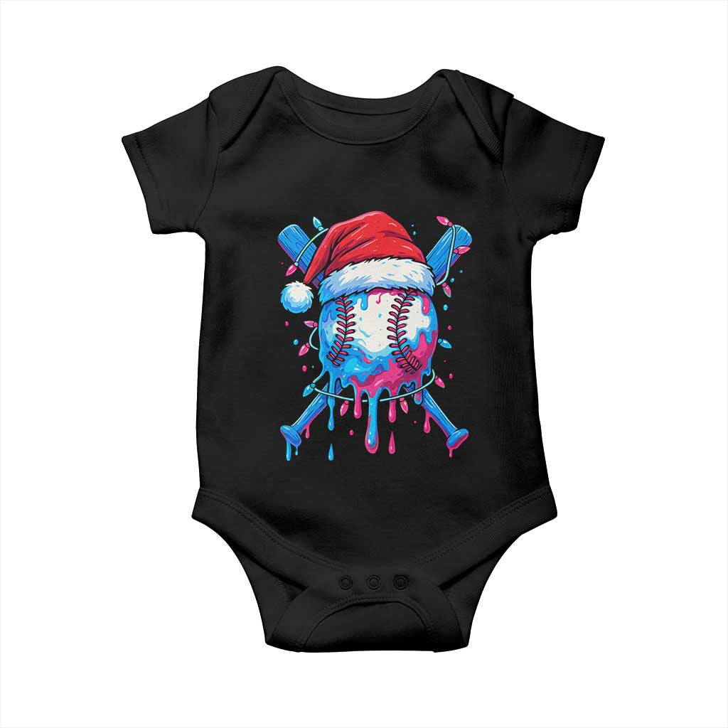Christmas Baseball Ice Cream Drip Baby Onesie Santa Sports Xmas Light Boys Sprinkles Baseball Bat TS10 Black Print Your Wear