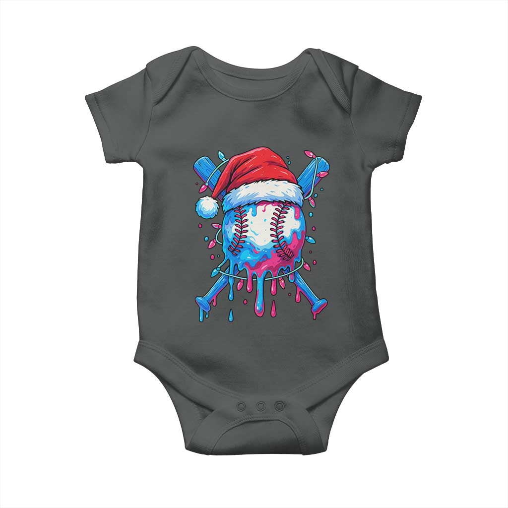 Christmas Baseball Ice Cream Drip Baby Onesie Santa Sports Xmas Light Boys Sprinkles Baseball Bat TS10 Dark Heather Print Your Wear