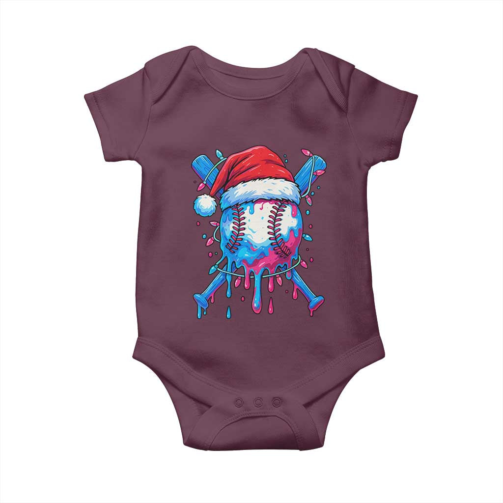 Christmas Baseball Ice Cream Drip Baby Onesie Santa Sports Xmas Light Boys Sprinkles Baseball Bat TS10 Maroon Print Your Wear