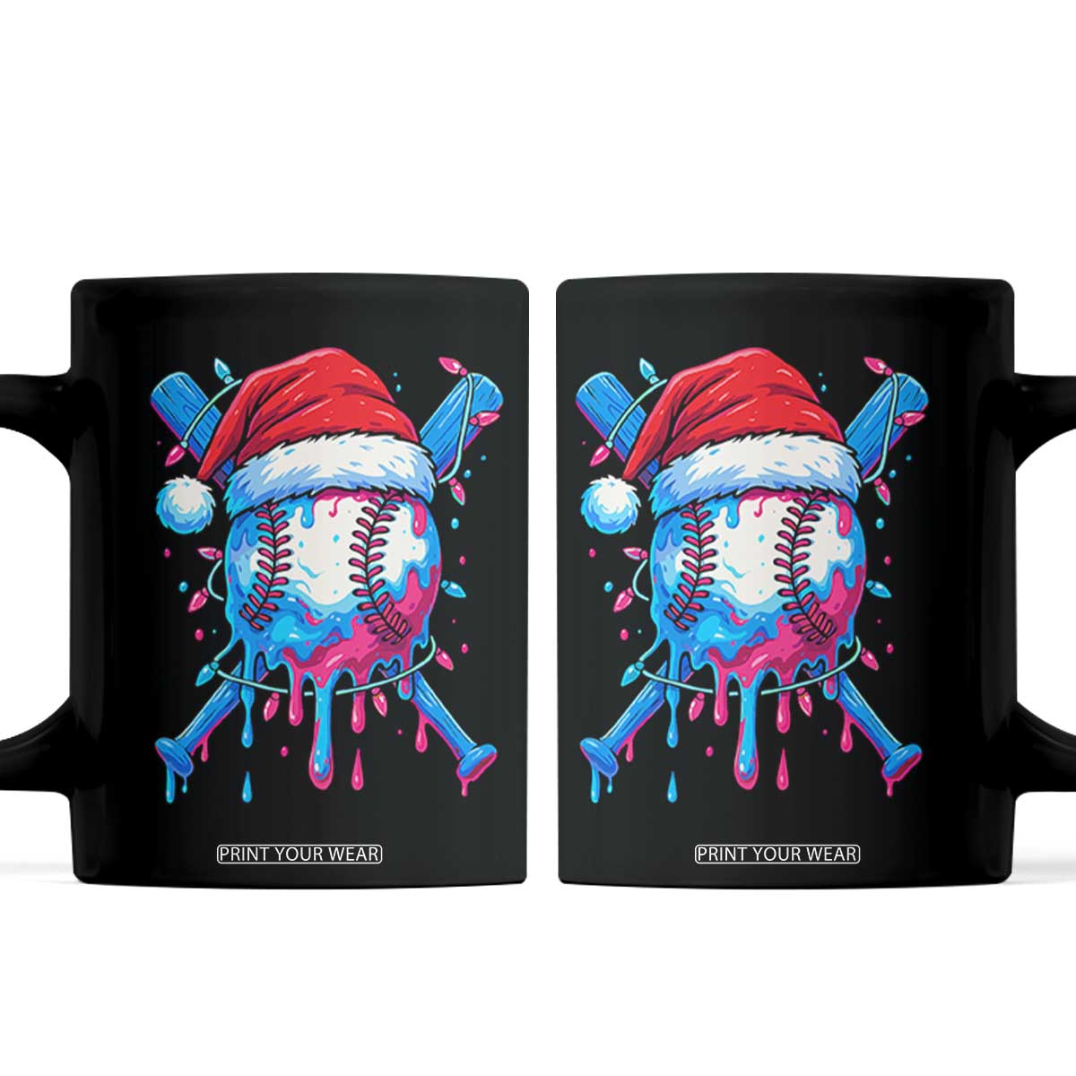 Christmas Baseball Ice Cream Drip Coffee Mug Santa Sports Xmas Light Boys Sprinkles Baseball Bat TS10 Black Print Your Wear