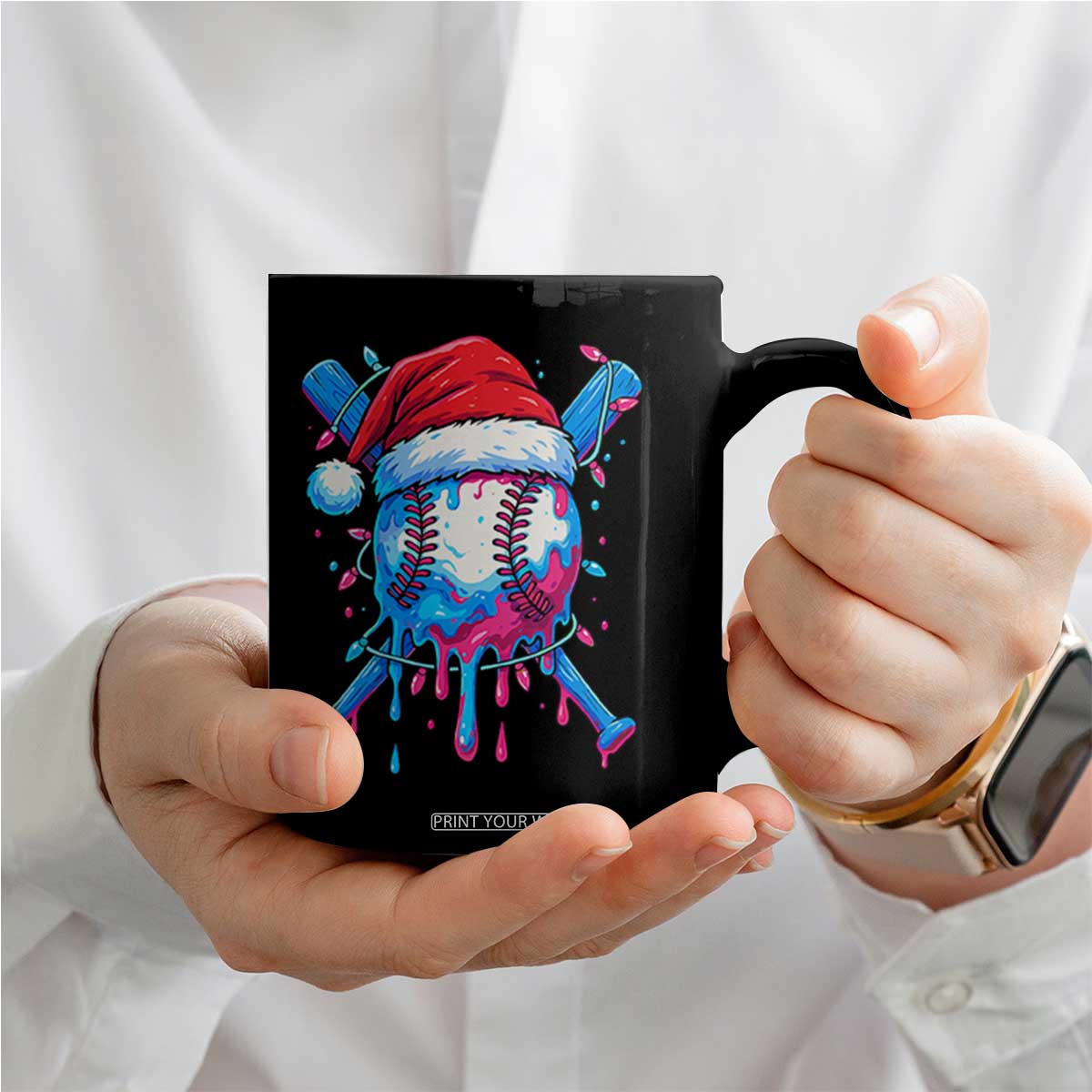 Christmas Baseball Ice Cream Drip Coffee Mug Santa Sports Xmas Light Boys Sprinkles Baseball Bat TS10 Print Your Wear