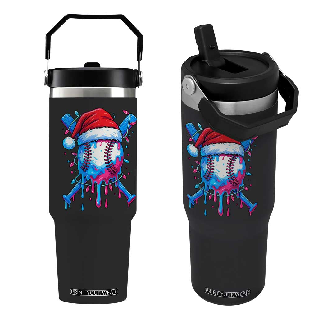 Christmas Baseball Ice Cream Drip Flip Straw Tumbler Santa Sports Xmas Light Boys Sprinkles Baseball Bat TS10 One Size: 30 oz Black Print Your Wear