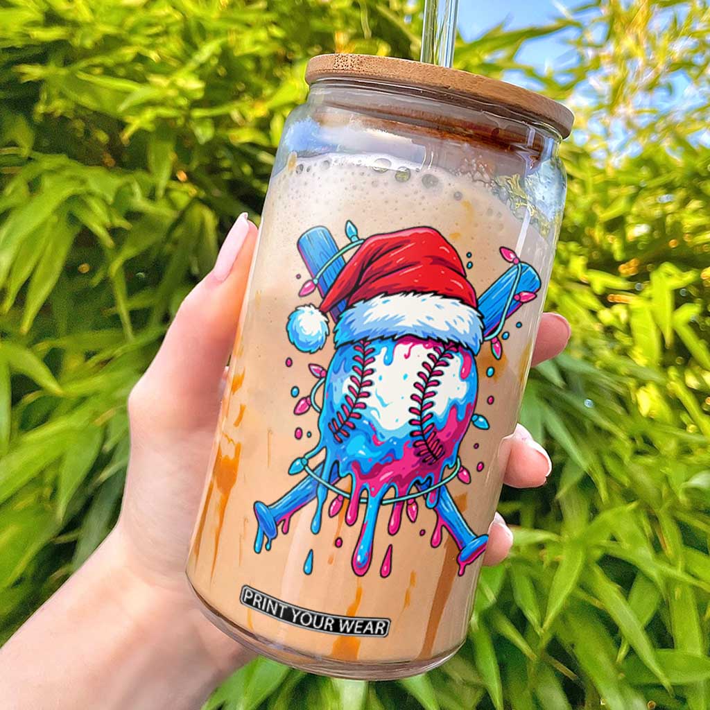 Christmas Baseball Ice Cream Drip Glass Can Santa Sports Xmas Light Boys Sprinkles Baseball Bat TS10 Black Print Your Wear