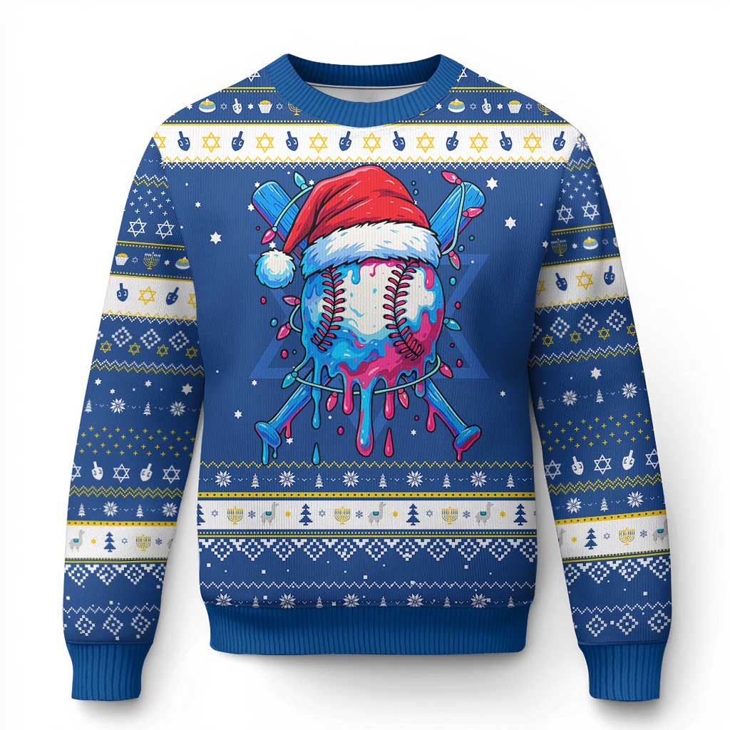 Christmas Baseball Ice Cream Drip Hanukkah Ugly Sweater Santa Sports Xmas Light Boys Sprinkles Baseball Bat TS10 Blue White Print Your Wear