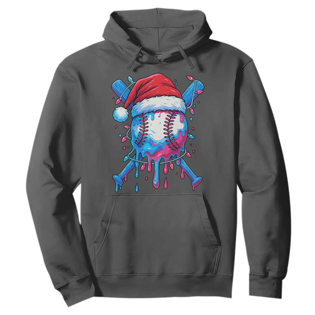 Christmas Baseball Ice Cream Drip Hoodie Santa Sports Xmas Light Boys Sprinkles Baseball Bat TS10 Dark Heather Print Your Wear