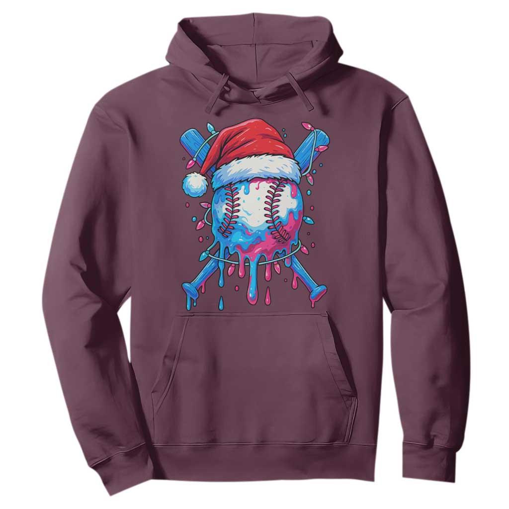 Christmas Baseball Ice Cream Drip Hoodie Santa Sports Xmas Light Boys Sprinkles Baseball Bat TS10 Maroon Print Your Wear