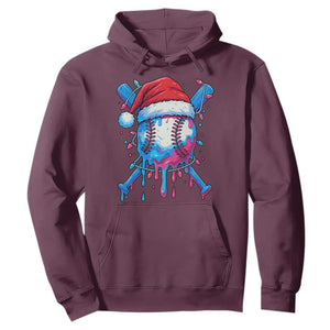 Christmas Baseball Ice Cream Drip Hoodie Santa Sports Xmas Light Boys Sprinkles Baseball Bat TS10 Maroon Print Your Wear