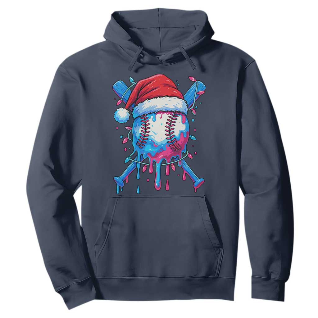 Christmas Baseball Ice Cream Drip Hoodie Santa Sports Xmas Light Boys Sprinkles Baseball Bat TS10 Navy Print Your Wear