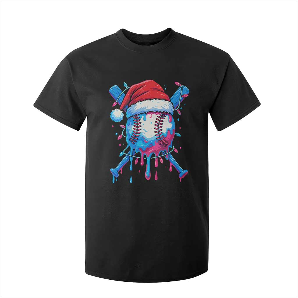 Christmas Baseball Ice Cream Drip T Shirt For Kid Santa Sports Xmas Light Boys Sprinkles Baseball Bat TS10 Black Print Your Wear