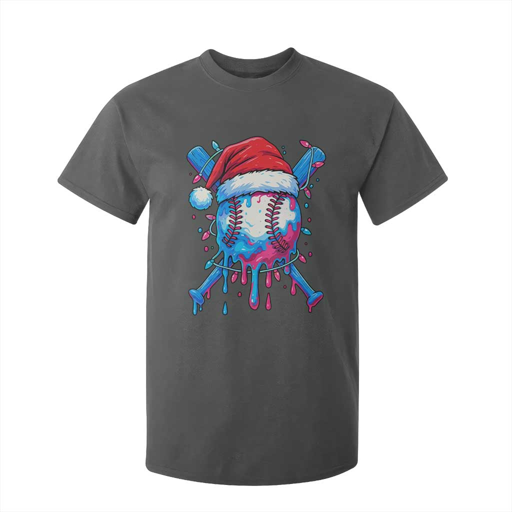 Christmas Baseball Ice Cream Drip T Shirt For Kid Santa Sports Xmas Light Boys Sprinkles Baseball Bat TS10 Dark Heather Print Your Wear