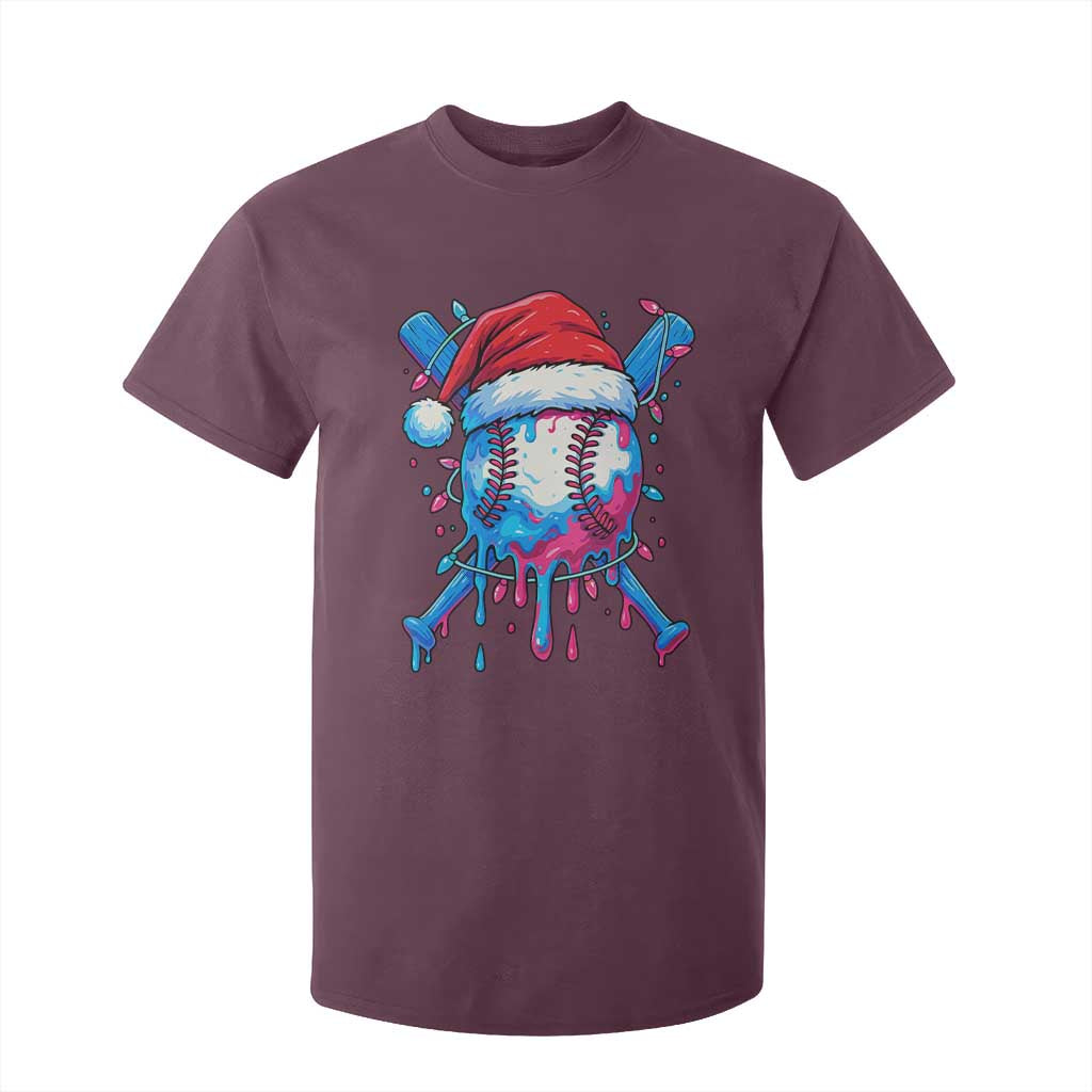 Christmas Baseball Ice Cream Drip T Shirt For Kid Santa Sports Xmas Light Boys Sprinkles Baseball Bat TS10 Maroon Print Your Wear