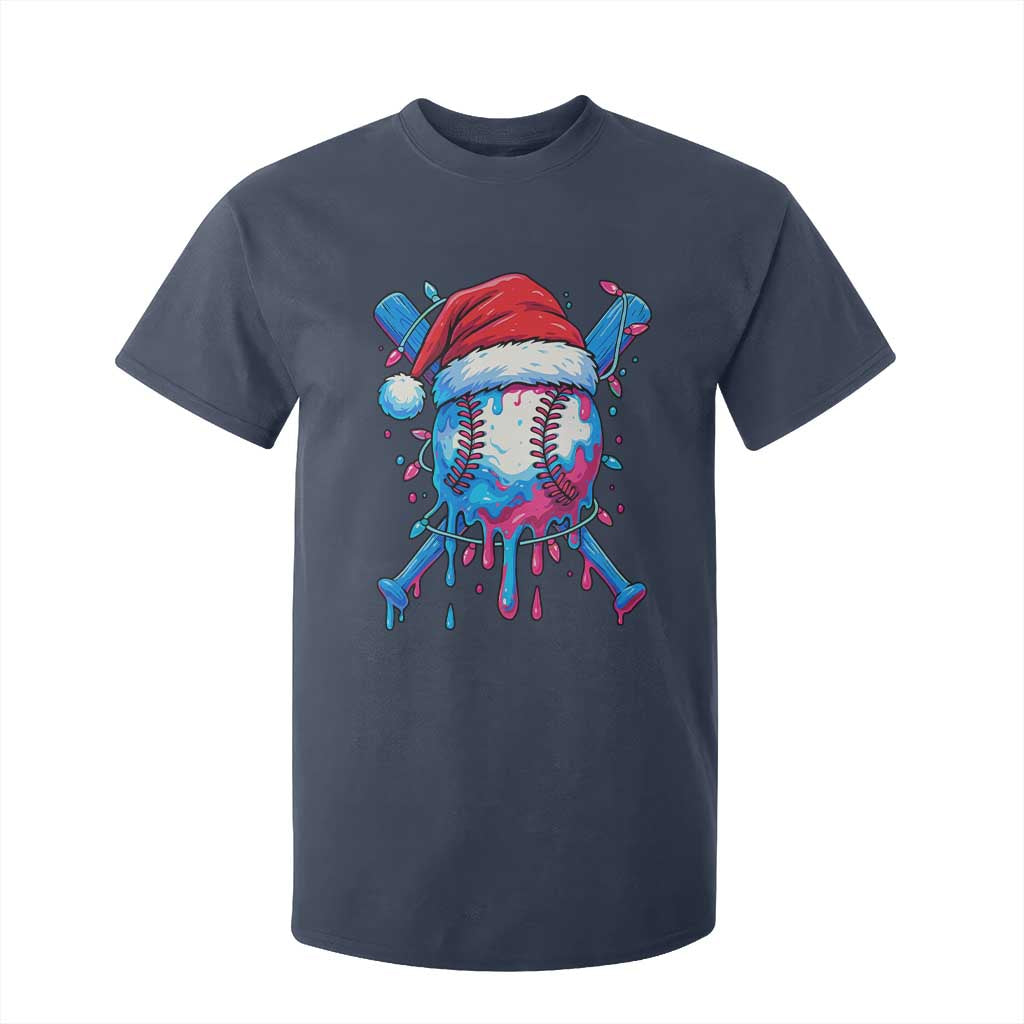 Christmas Baseball Ice Cream Drip T Shirt For Kid Santa Sports Xmas Light Boys Sprinkles Baseball Bat TS10 Navy Print Your Wear