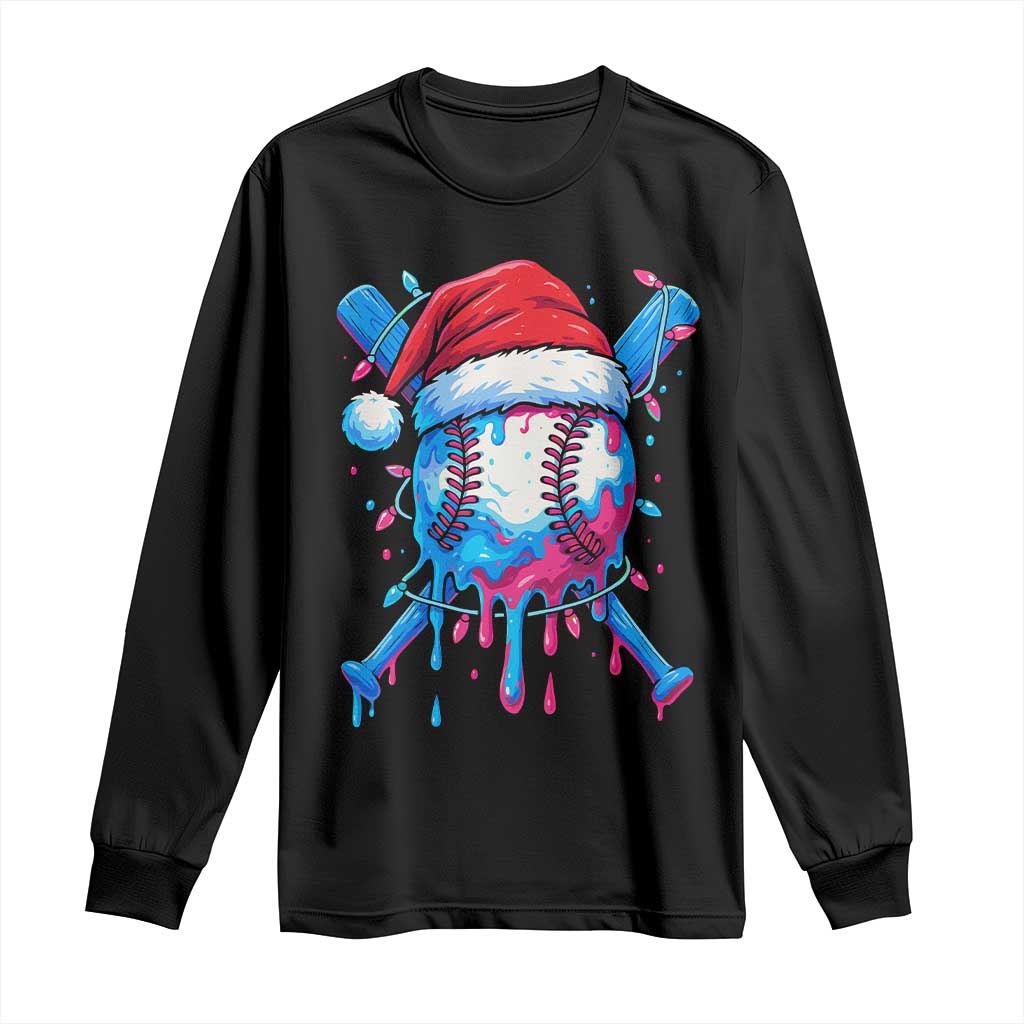 Christmas Baseball Ice Cream Drip Long Sleeve Shirt Santa Sports Xmas Light Boys Sprinkles Baseball Bat TS10 Black Print Your Wear
