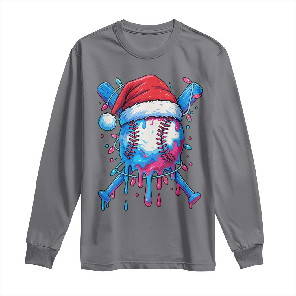 Christmas Baseball Ice Cream Drip Long Sleeve Shirt Santa Sports Xmas Light Boys Sprinkles Baseball Bat TS10 Charcoal Print Your Wear