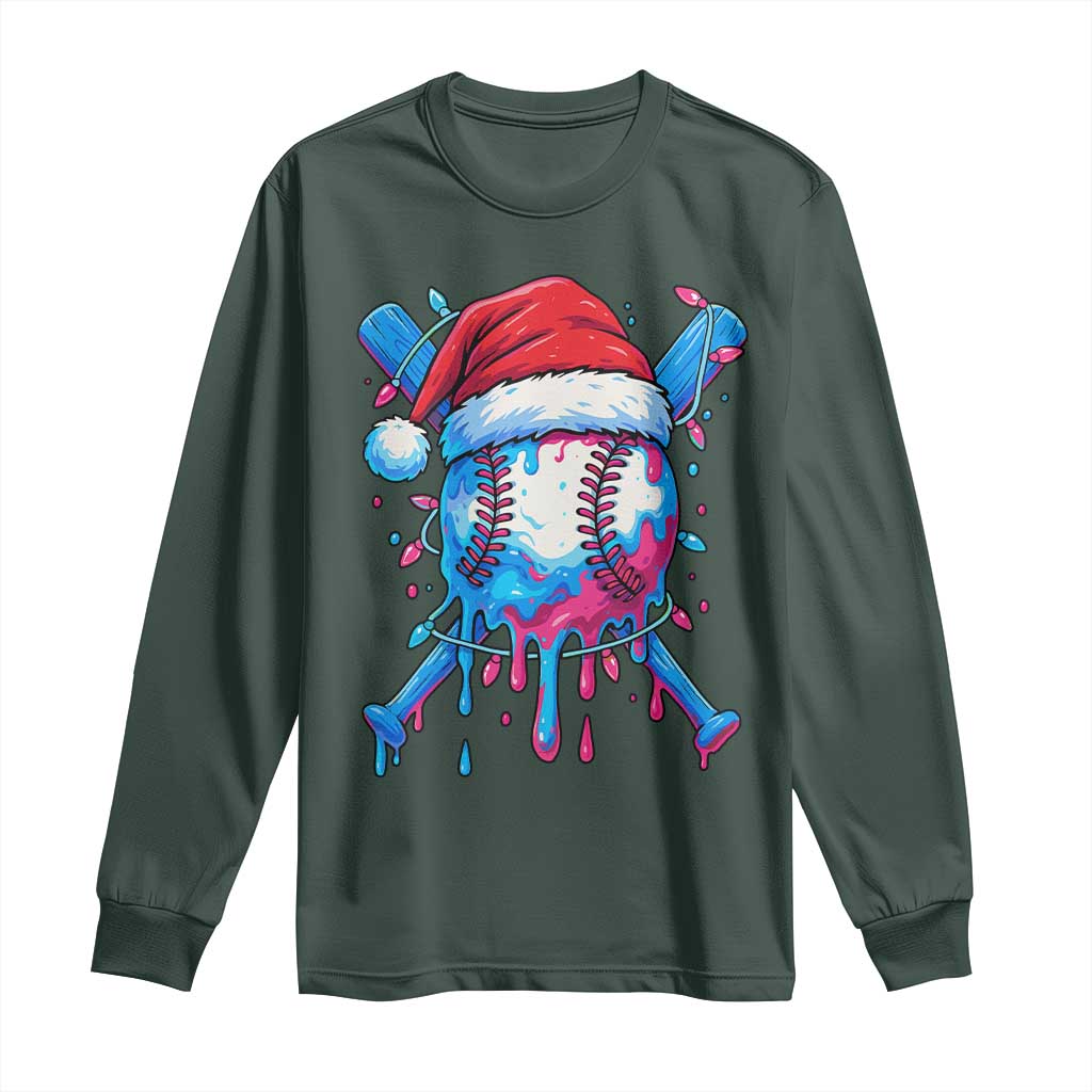Christmas Baseball Ice Cream Drip Long Sleeve Shirt Santa Sports Xmas Light Boys Sprinkles Baseball Bat TS10 Dark Forest Green Print Your Wear