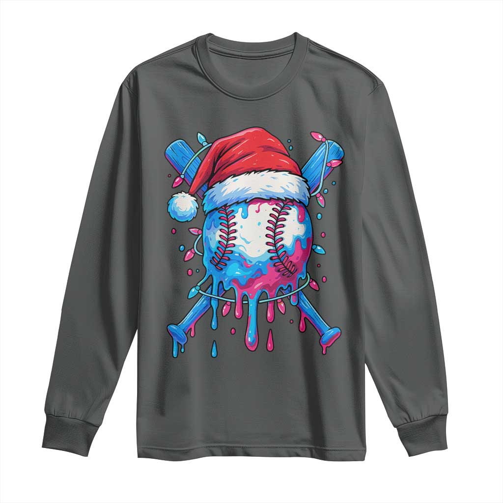 Christmas Baseball Ice Cream Drip Long Sleeve Shirt Santa Sports Xmas Light Boys Sprinkles Baseball Bat TS10 Dark Heather Print Your Wear