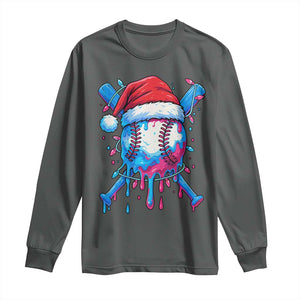 Christmas Baseball Ice Cream Drip Long Sleeve Shirt Santa Sports Xmas Light Boys Sprinkles Baseball Bat TS10 Dark Heather Print Your Wear