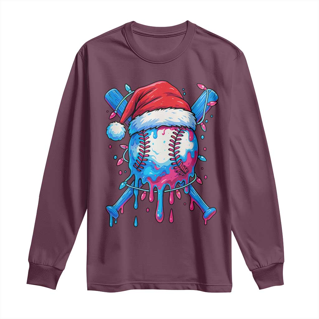 Christmas Baseball Ice Cream Drip Long Sleeve Shirt Santa Sports Xmas Light Boys Sprinkles Baseball Bat TS10 Maroon Print Your Wear