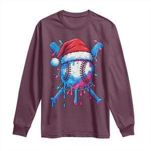 Christmas Baseball Ice Cream Drip Long Sleeve Shirt Santa Sports Xmas Light Boys Sprinkles Baseball Bat TS10 Maroon Print Your Wear