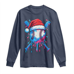 Christmas Baseball Ice Cream Drip Long Sleeve Shirt Santa Sports Xmas Light Boys Sprinkles Baseball Bat TS10 Navy Print Your Wear