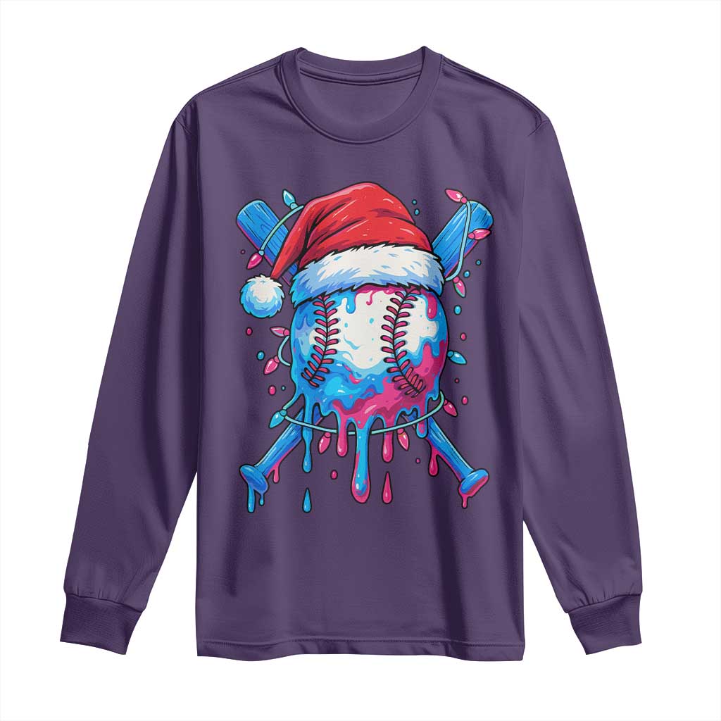 Christmas Baseball Ice Cream Drip Long Sleeve Shirt Santa Sports Xmas Light Boys Sprinkles Baseball Bat TS10 Purple Print Your Wear