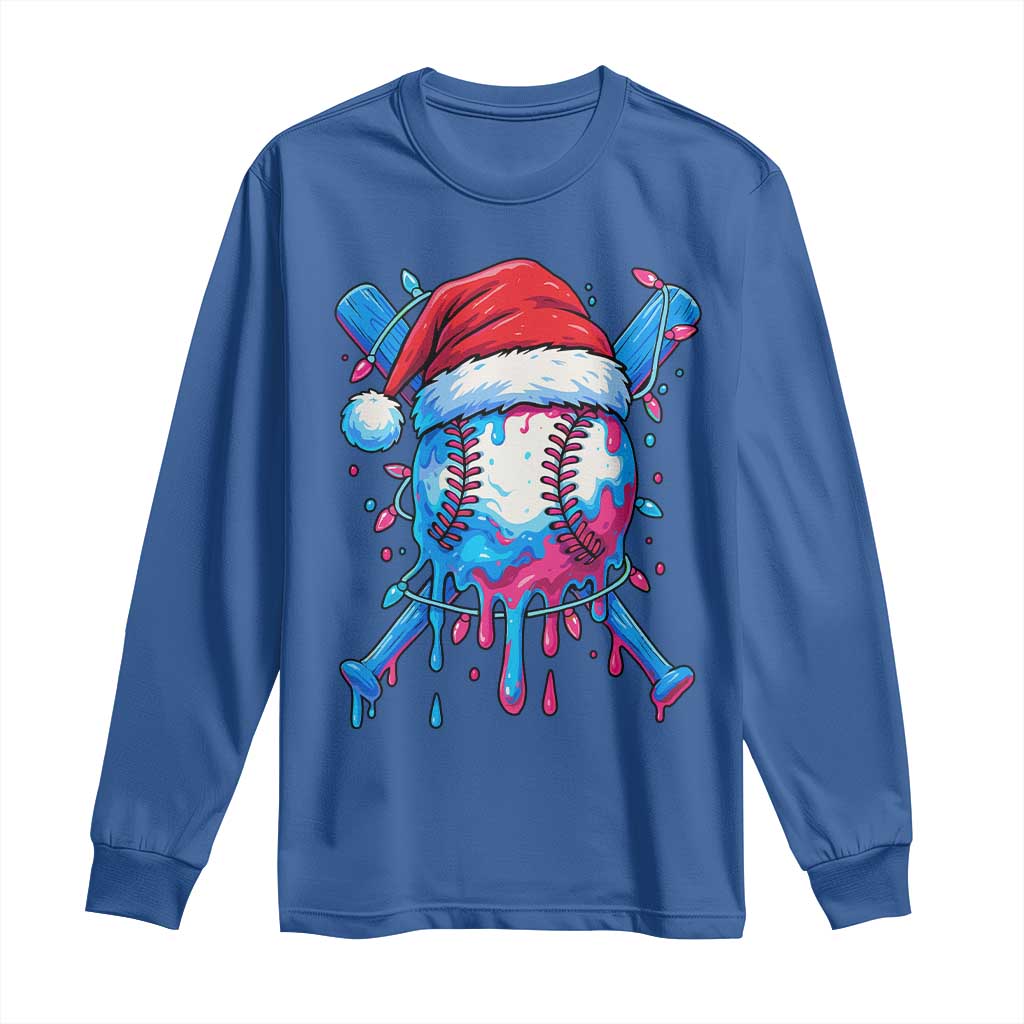 Christmas Baseball Ice Cream Drip Long Sleeve Shirt Santa Sports Xmas Light Boys Sprinkles Baseball Bat TS10 Royal Blue Print Your Wear