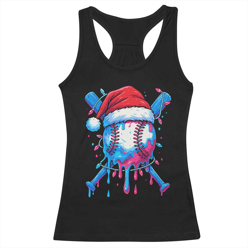 Christmas Baseball Ice Cream Drip Racerback Tank Top Santa Sports Xmas Light Boys Sprinkles Baseball Bat TS10 Black Print Your Wear