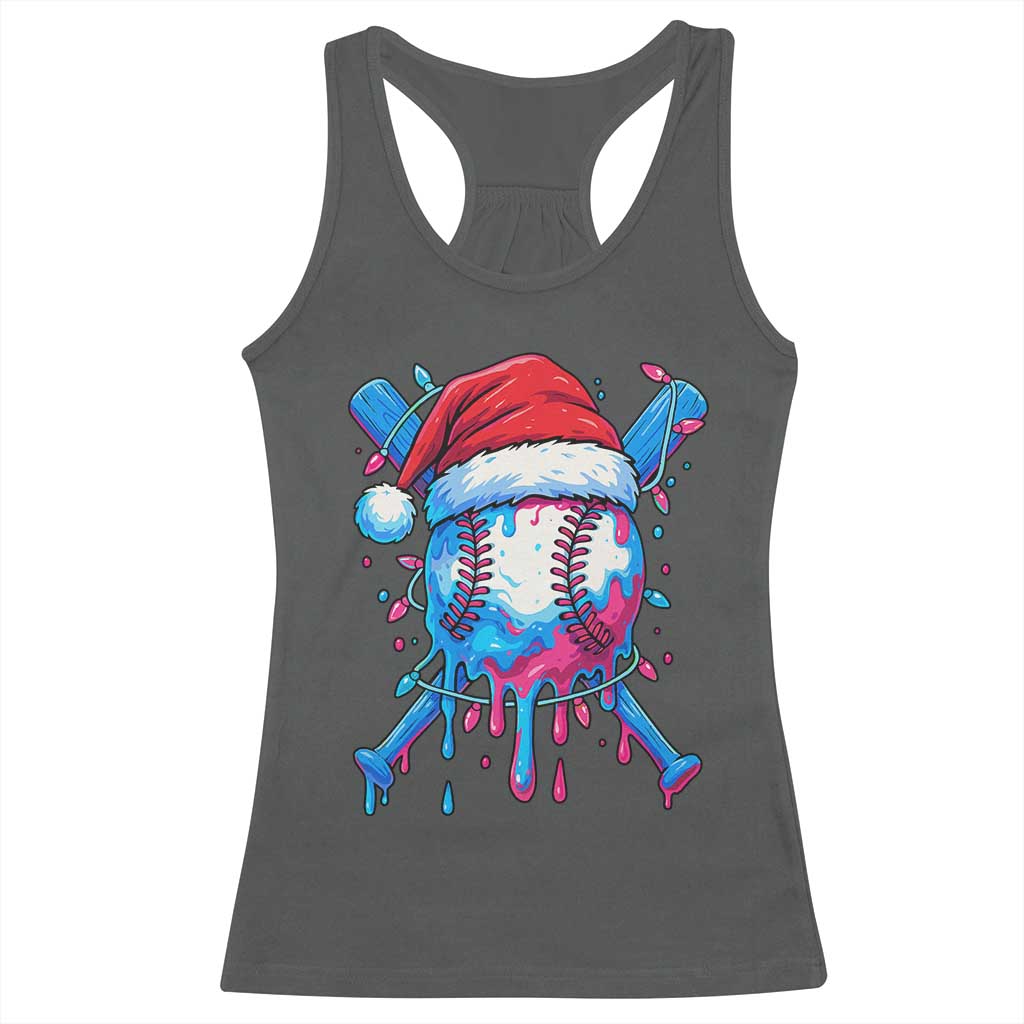 Christmas Baseball Ice Cream Drip Racerback Tank Top Santa Sports Xmas Light Boys Sprinkles Baseball Bat TS10 Dark Heather Print Your Wear
