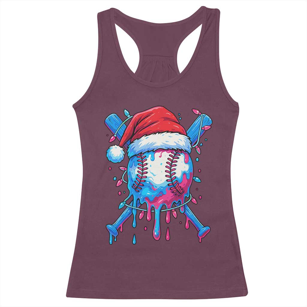 Christmas Baseball Ice Cream Drip Racerback Tank Top Santa Sports Xmas Light Boys Sprinkles Baseball Bat TS10 Maroon Print Your Wear