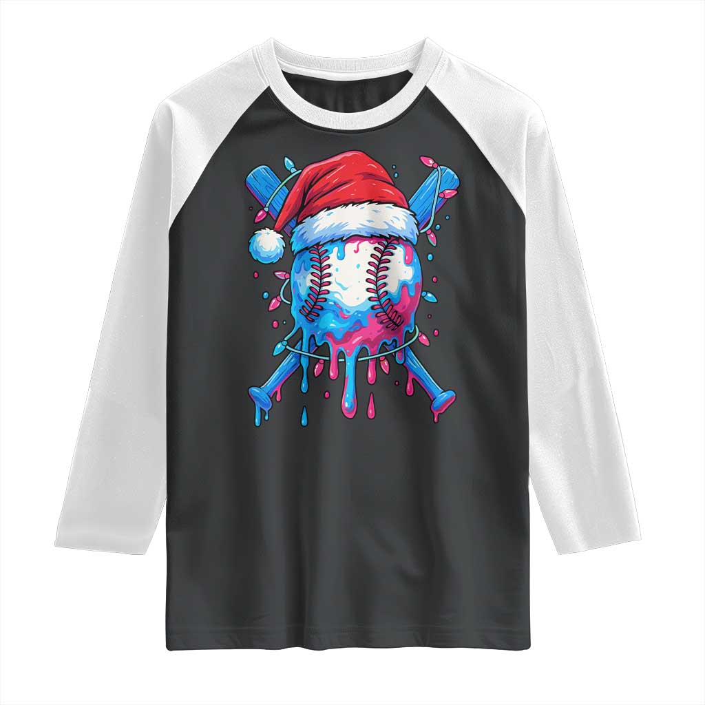 Christmas Baseball Ice Cream Drip Raglan Shirt Santa Sports Xmas Light Boys Sprinkles Baseball Bat TS10 Black White Print Your Wear