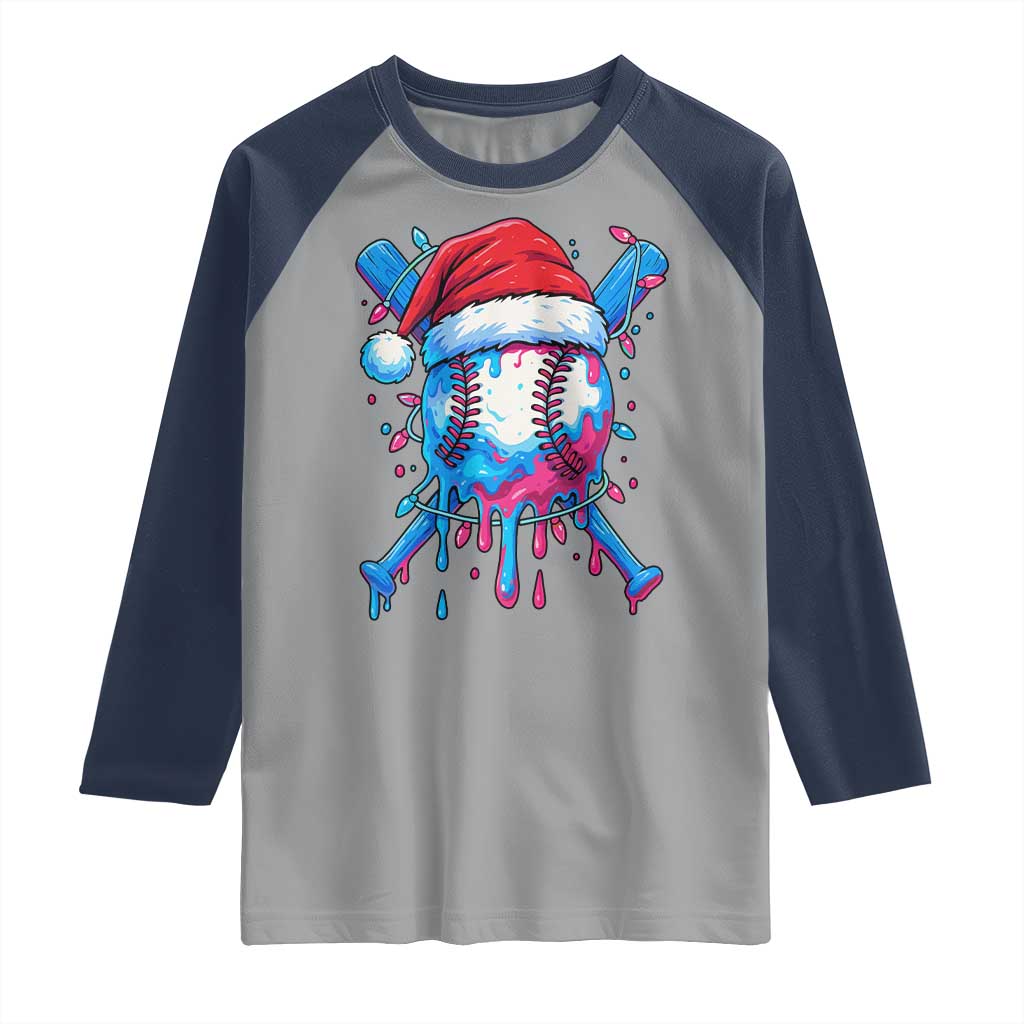 Christmas Baseball Ice Cream Drip Raglan Shirt Santa Sports Xmas Light Boys Sprinkles Baseball Bat TS10 Sport Gray Navy Print Your Wear