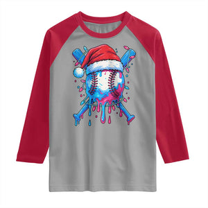 Christmas Baseball Ice Cream Drip Raglan Shirt Santa Sports Xmas Light Boys Sprinkles Baseball Bat TS10 Sport Gray Red Print Your Wear