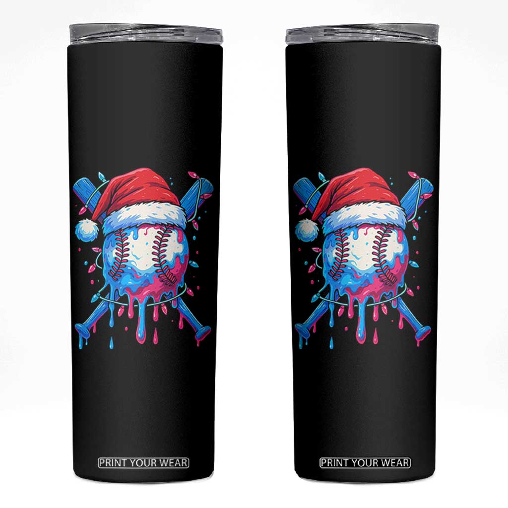 Christmas Baseball Ice Cream Drip Skinny Tumbler Santa Sports Xmas Light Boys Sprinkles Baseball Bat TS10 Black Print Your Wear