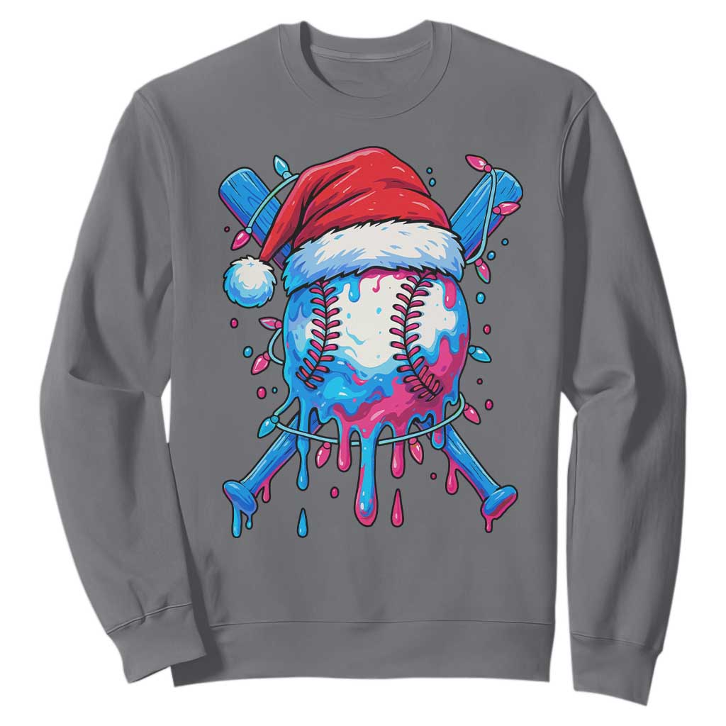 Christmas Baseball Ice Cream Drip Sweatshirt Santa Sports Xmas Light Boys Sprinkles Baseball Bat TS10 Charcoal Print Your Wear