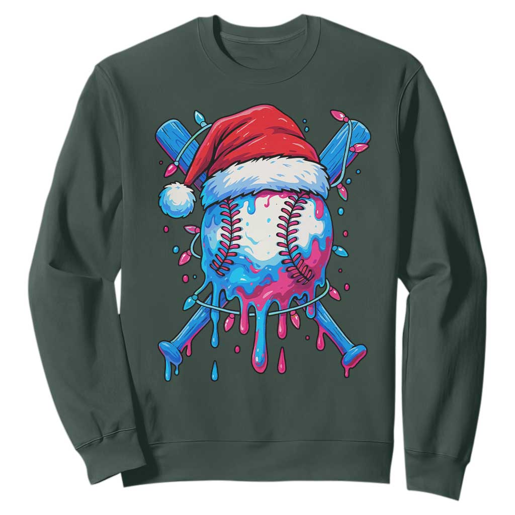 Christmas Baseball Ice Cream Drip Sweatshirt Santa Sports Xmas Light Boys Sprinkles Baseball Bat TS10 Dark Forest Green Print Your Wear