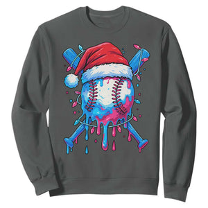 Christmas Baseball Ice Cream Drip Sweatshirt Santa Sports Xmas Light Boys Sprinkles Baseball Bat TS10 Dark Heather Print Your Wear