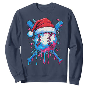 Christmas Baseball Ice Cream Drip Sweatshirt Santa Sports Xmas Light Boys Sprinkles Baseball Bat TS10 Navy Print Your Wear