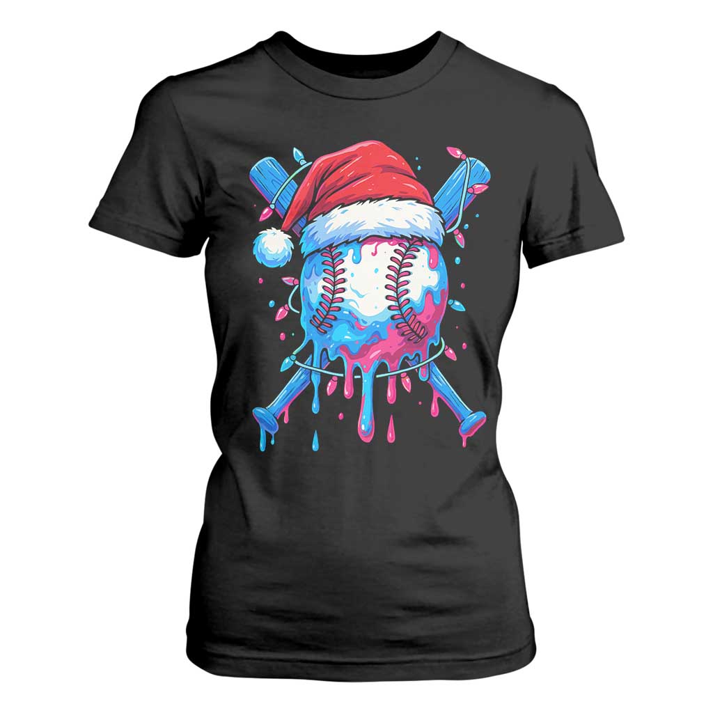 Christmas Baseball Ice Cream Drip T Shirt For Women Santa Sports Xmas Light Boys Sprinkles Baseball Bat TS10 Black Print Your Wear