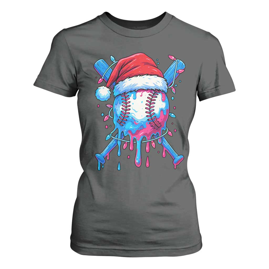 Christmas Baseball Ice Cream Drip T Shirt For Women Santa Sports Xmas Light Boys Sprinkles Baseball Bat TS10 Dark Heather Print Your Wear