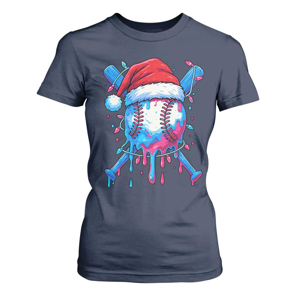 Christmas Baseball Ice Cream Drip T Shirt For Women Santa Sports Xmas Light Boys Sprinkles Baseball Bat TS10 Navy Print Your Wear