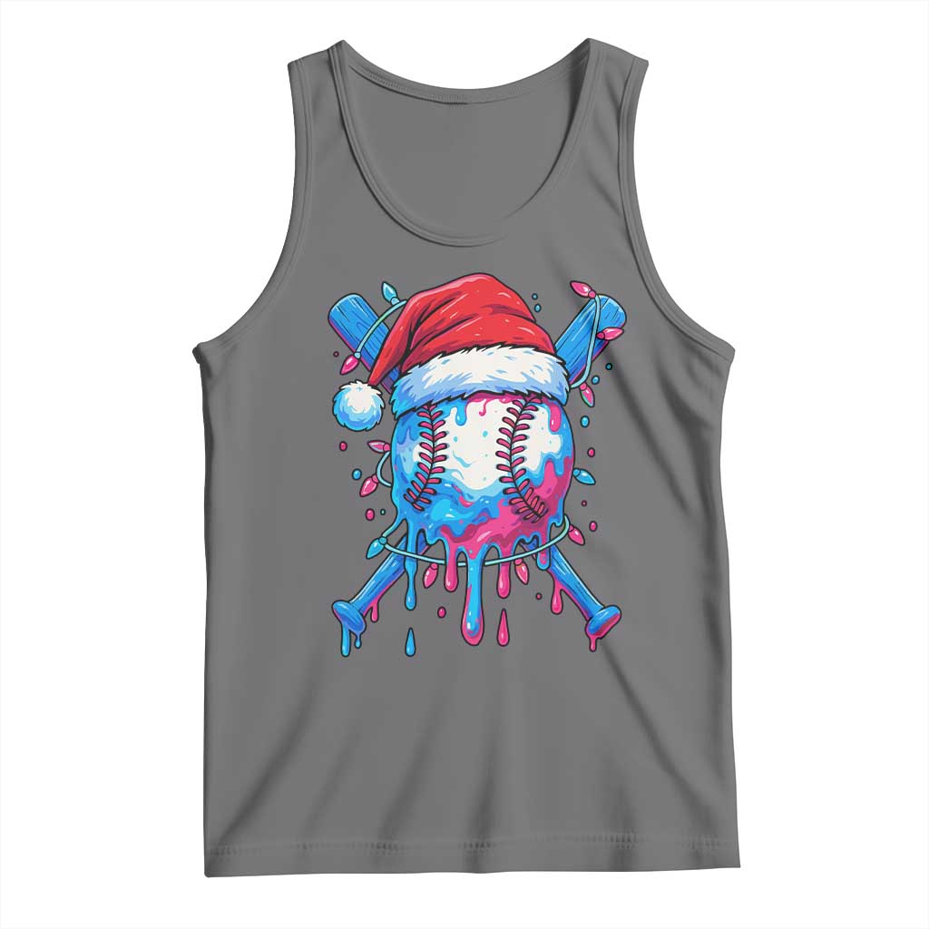 Christmas Baseball Ice Cream Drip Tank Top Santa Sports Xmas Light Boys Sprinkles Baseball Bat TS10 Black Heather Print Your Wear