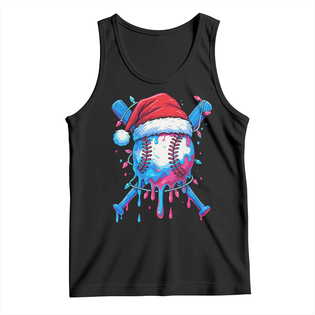 Christmas Baseball Ice Cream Drip Tank Top Santa Sports Xmas Light Boys Sprinkles Baseball Bat TS10 Black Print Your Wear