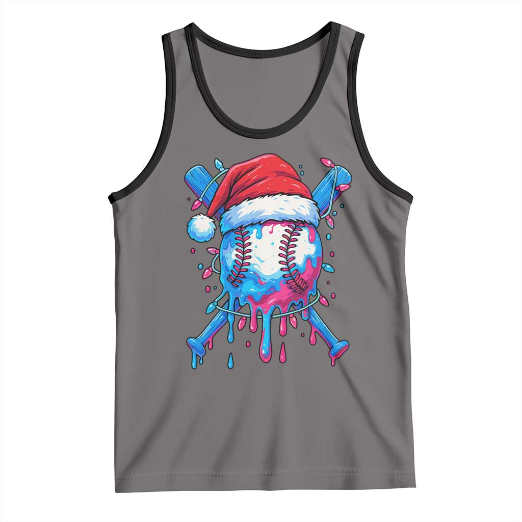 Christmas Baseball Ice Cream Drip Tank Top Santa Sports Xmas Light Boys Sprinkles Baseball Bat TS10 Deep Heather Black Print Your Wear