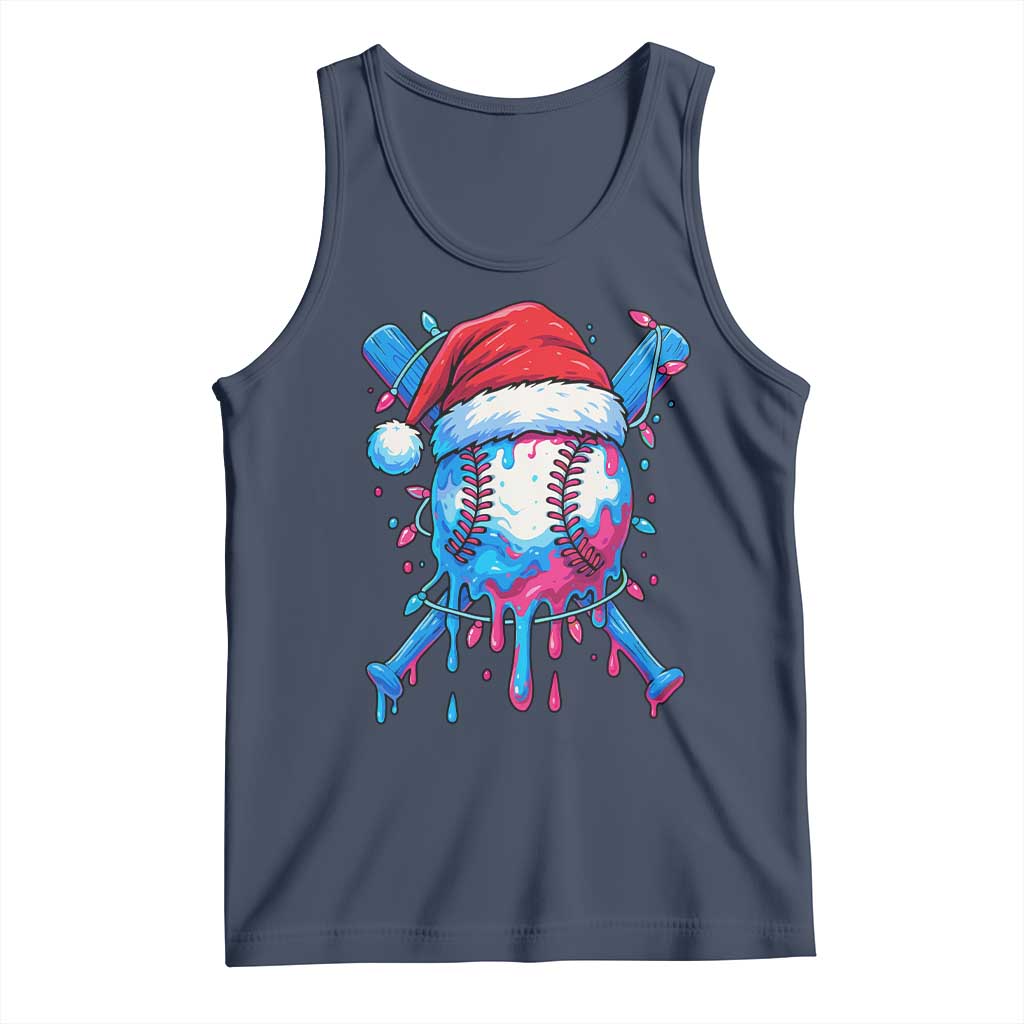 Christmas Baseball Ice Cream Drip Tank Top Santa Sports Xmas Light Boys Sprinkles Baseball Bat TS10 Navy Print Your Wear