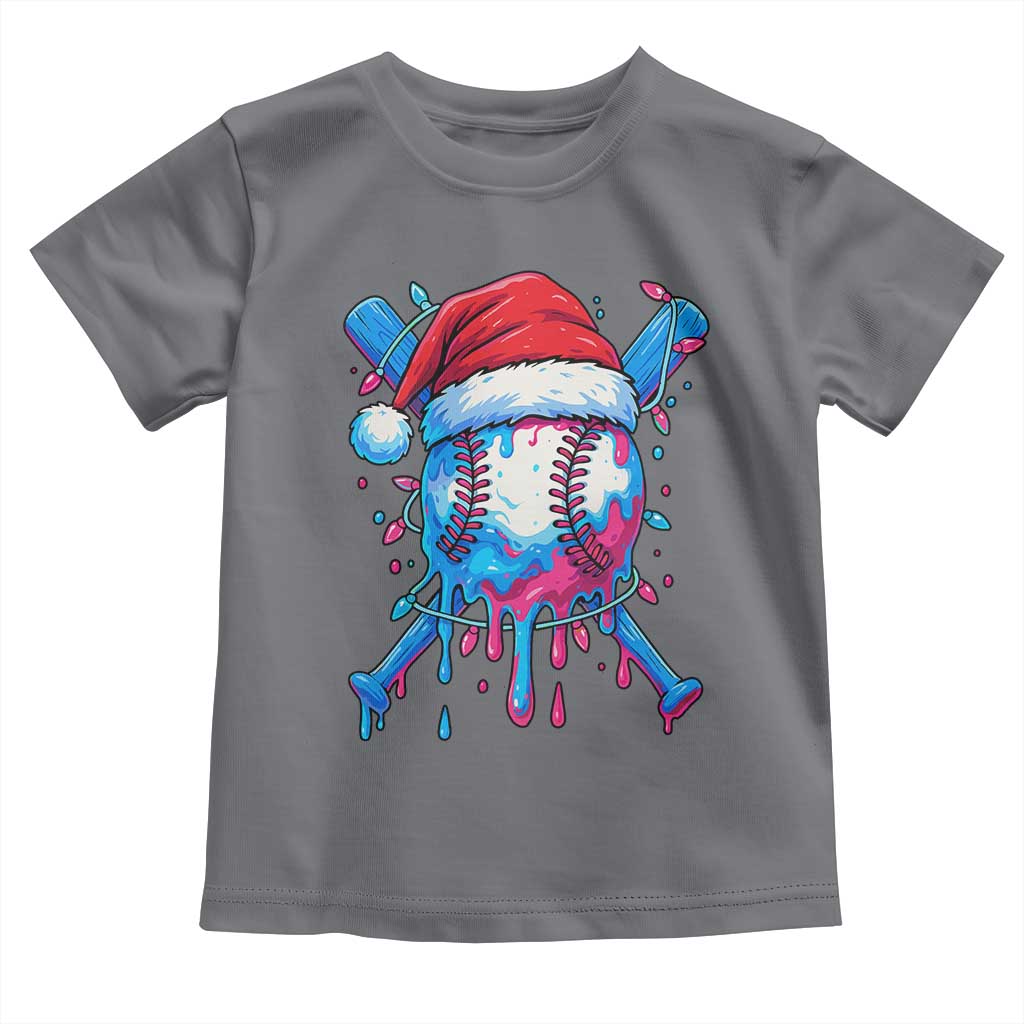 Christmas Baseball Ice Cream Drip Toddler T Shirt Santa Sports Xmas Light Boys Sprinkles Baseball Bat TS10 Charcoal Print Your Wear