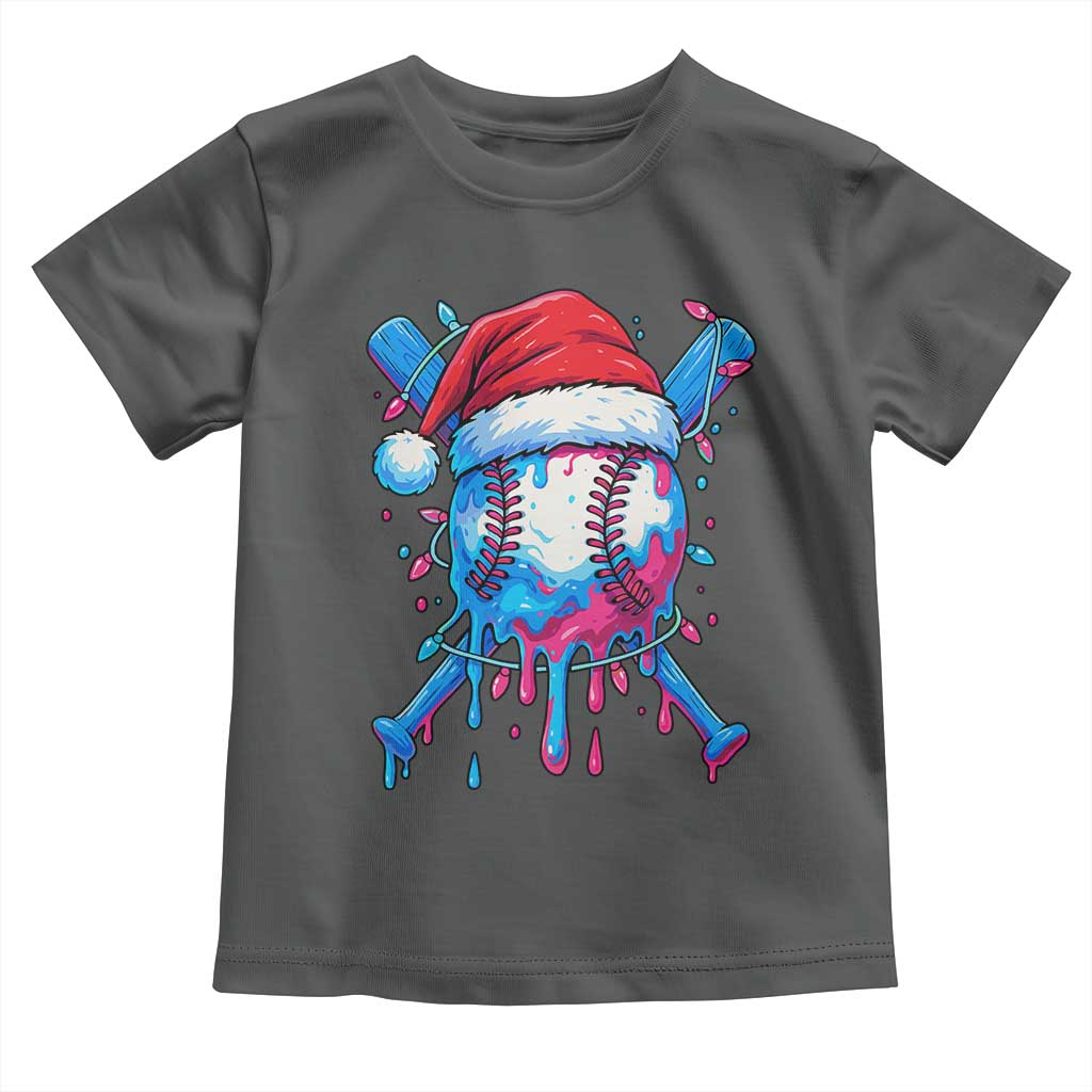 Christmas Baseball Ice Cream Drip Toddler T Shirt Santa Sports Xmas Light Boys Sprinkles Baseball Bat TS10 Dark Heather Print Your Wear