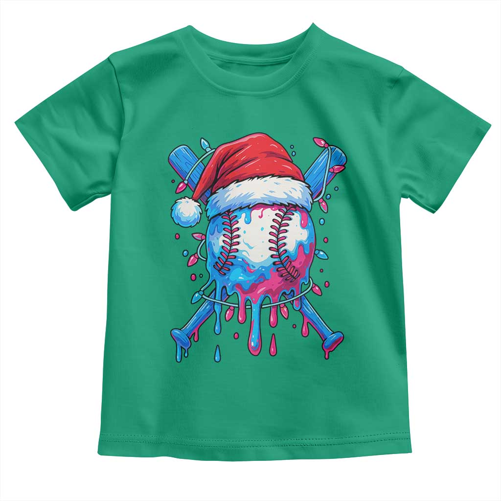 Christmas Baseball Ice Cream Drip Toddler T Shirt Santa Sports Xmas Light Boys Sprinkles Baseball Bat TS10 Irish Green Print Your Wear