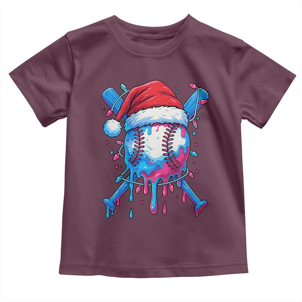 Christmas Baseball Ice Cream Drip Toddler T Shirt Santa Sports Xmas Light Boys Sprinkles Baseball Bat TS10 Maroon Print Your Wear